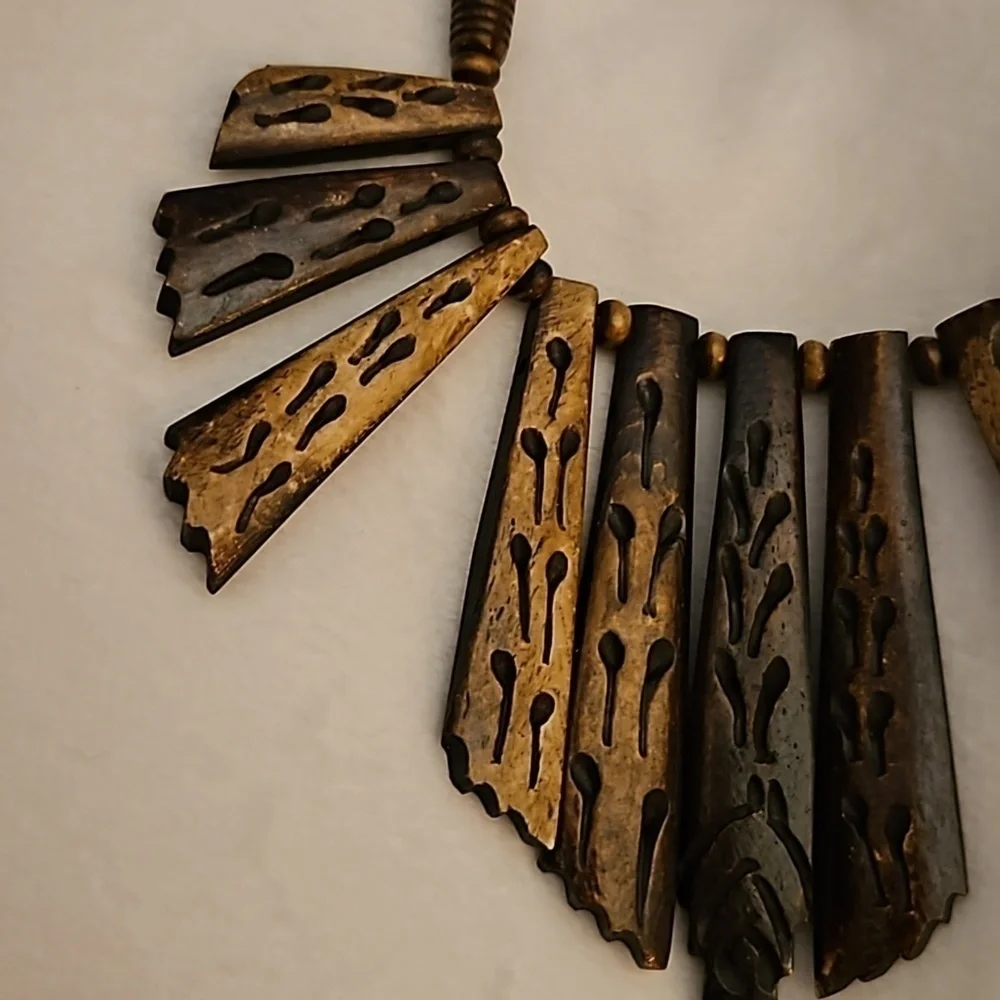 Vintage Estate Gorgeous Carved Bone Bib Beaded Long Necklace